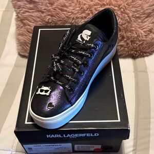 Karl Lagerfeld Iridescent Black Sneakers with Cat Detail never worn